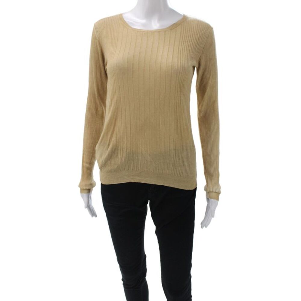 Prada Womens Pullover Wool Striped Round Neck Long Sleeve Beige Size 42